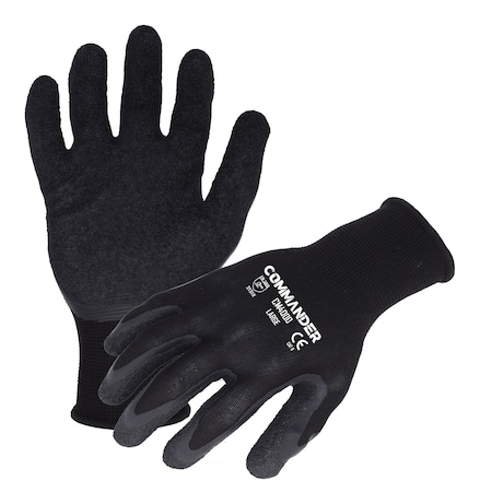 Azusa Safety Coated Work Gloves, Latex, Crinkle, Palm Coating, 2 Abrasion Level, Black, L-9 1 PR CM4000